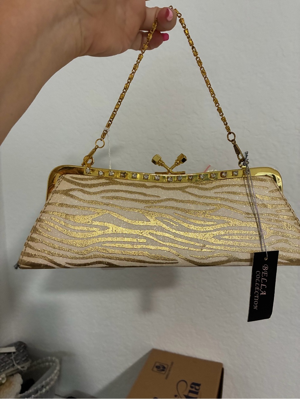 Gold Zebra-Print Evening Clutch